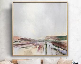 Large Landscape Painting, Large wall art, Abstract Landscape, Modern Painting, Printable Art, Dan Hobday, 40x40 Wall art Orange and Pink Art