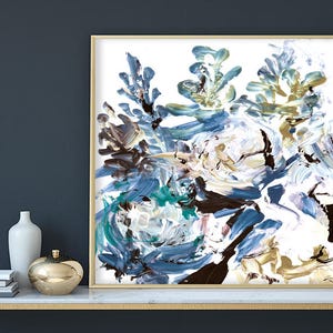 Large Abstract painting, Printable Abstract Art, Gold and Navy Blue Art, Instant Download Art, 40x40 Print, Botanical Print, Navy Blue Art