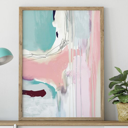 Printable Abstract Art Navy Blue and Pink Art Instant Etsy