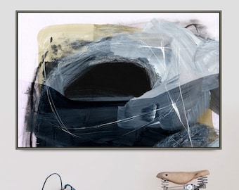 Large Navy Blue Abstract Painting: Minimalist Wall Art (Digital Download)