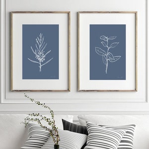 Set of 2 Prints, Botanical Print Set, Dan Hobday Art, 24x36 Wall Art, instant download Art, Botanical Printable, 2 Prints, Blue Wall Art