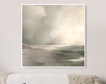 Abstract Seascape Art Print: Gold & Gray Ocean Landscape (Digital Download)