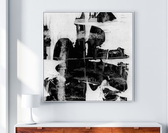 Large Black and White Abstract Art Print: Minimalist Square Painting (Digital Download)