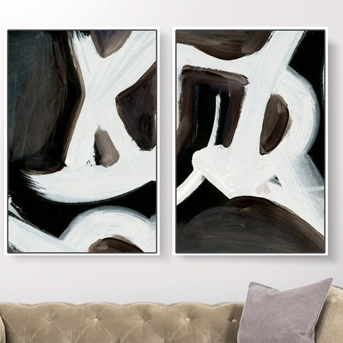 Abstract Art Print Set Set of 2 Prints Navy Blue Art Etsy