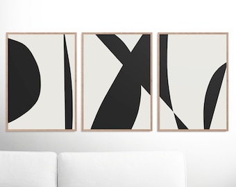 Black and White Abstract Art Print Set: Minimalist Gallery Wall (Digital Download)