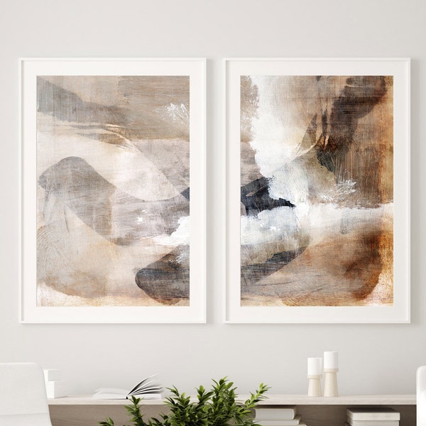 Set of 2 Prints, Abstract Art Print Set, Dan Hobday Art, Neutral Wall Art, Printable Abstract, instant download, Modern Art, 50x70 Prints