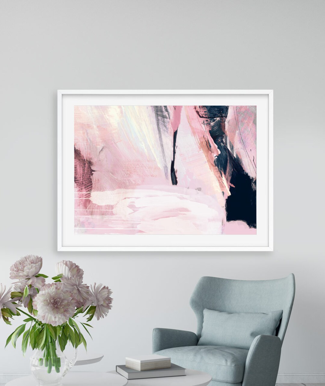 Printable Abstract Art, Navy Blue and Pink Art, Instant Download Art ...