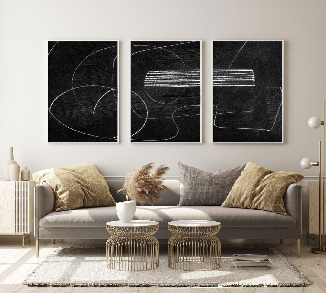 Abstract Art Print Set Set of 3 Prints Black and White Art - Etsy