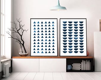 Set of 2 Prints, Abstract Art Prints, Large Wall Art, Printable Abstract Art, Navy Blue Wall Art, instant download Art, Minimal Art 12x16