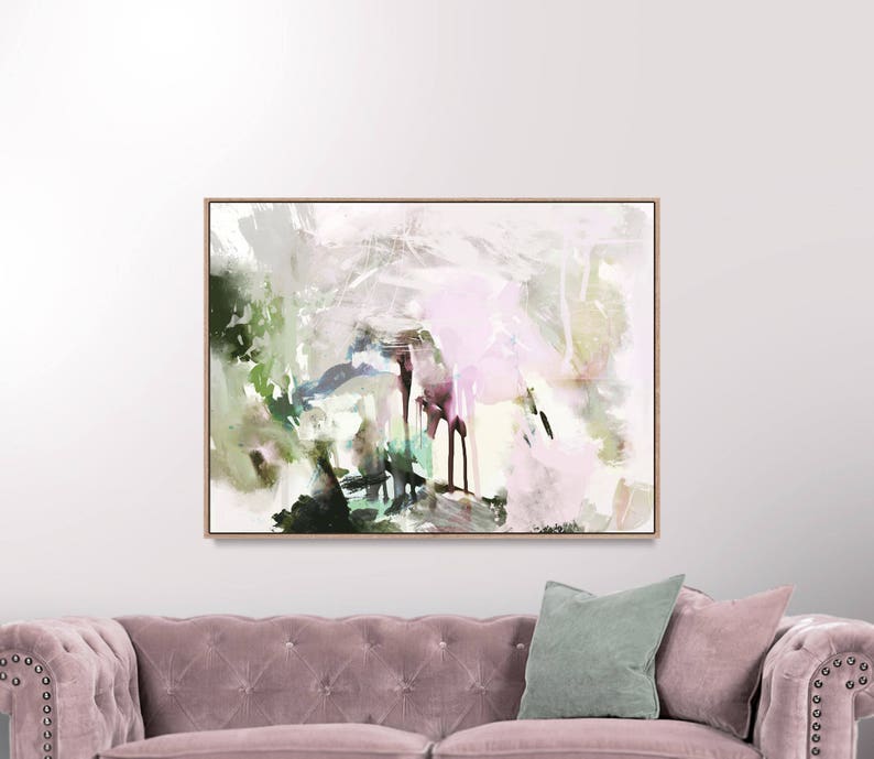 Printable Abstract Art Green and Pink Wall Art Instant Etsy