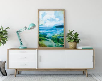 Abstract Seascape Painting: Navy Blue Ocean Art (Digital Download)