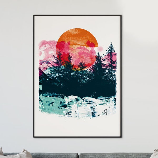 Forest Art,"Forest Sun" Printable Art Prints, Nature Art Printable, Living Room Decor, digital download art, woodland prints, A2 large art