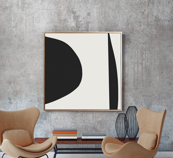 Large Abstract Printable Art Black And White Minimal Square Etsy