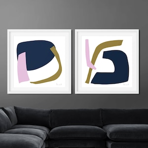Abstract Art Prints Set: Pink, Blue, and Gold Minimalist Wall Decor (Digital Download)