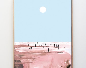 Pintura de playa, Arte de surf, Impresiones de arte abstracto imprimible, Arte de sala de estar, Rosa rosa, arte de descarga digital, arte de mar, arte de pared abstracto A1