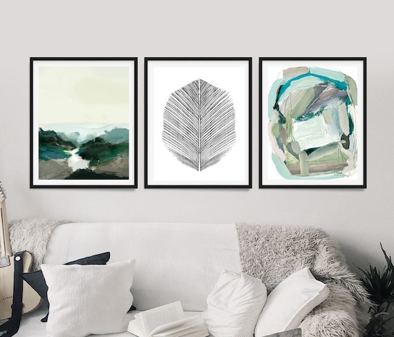 Dictatuur Verpersoonlijking knelpunt Abstract Art Print Set Set of 3 Prints Green Wall Art - Etsy