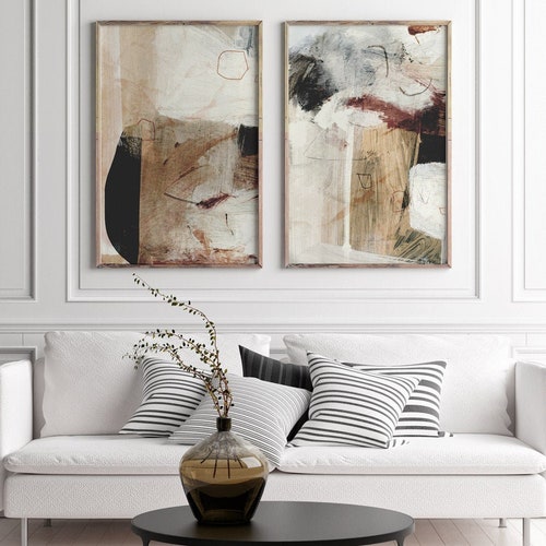 Neutral Wall Art Set of 2 Earth Tone Print Midcentury Etsy