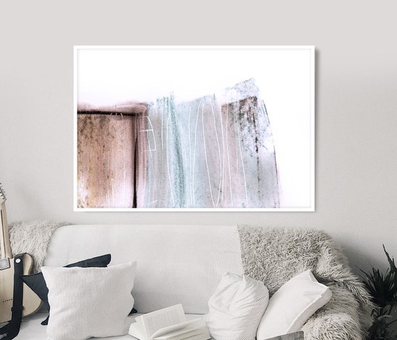 ピンクとブルーの抽象画アートプリント：大型アクリル絵画（デジタル