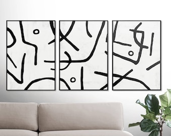 Abstract Art Print Set, 3 Black & White Abstract Art, Set of 3 Prints, Minimal Art, Printable Abstract, instant download, 24x36 Prints