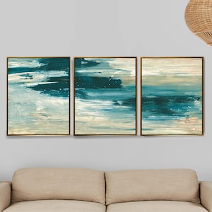 Abstract Art Print Set: Blue, Green & Gold (16x20 Art) (Digital Download)
