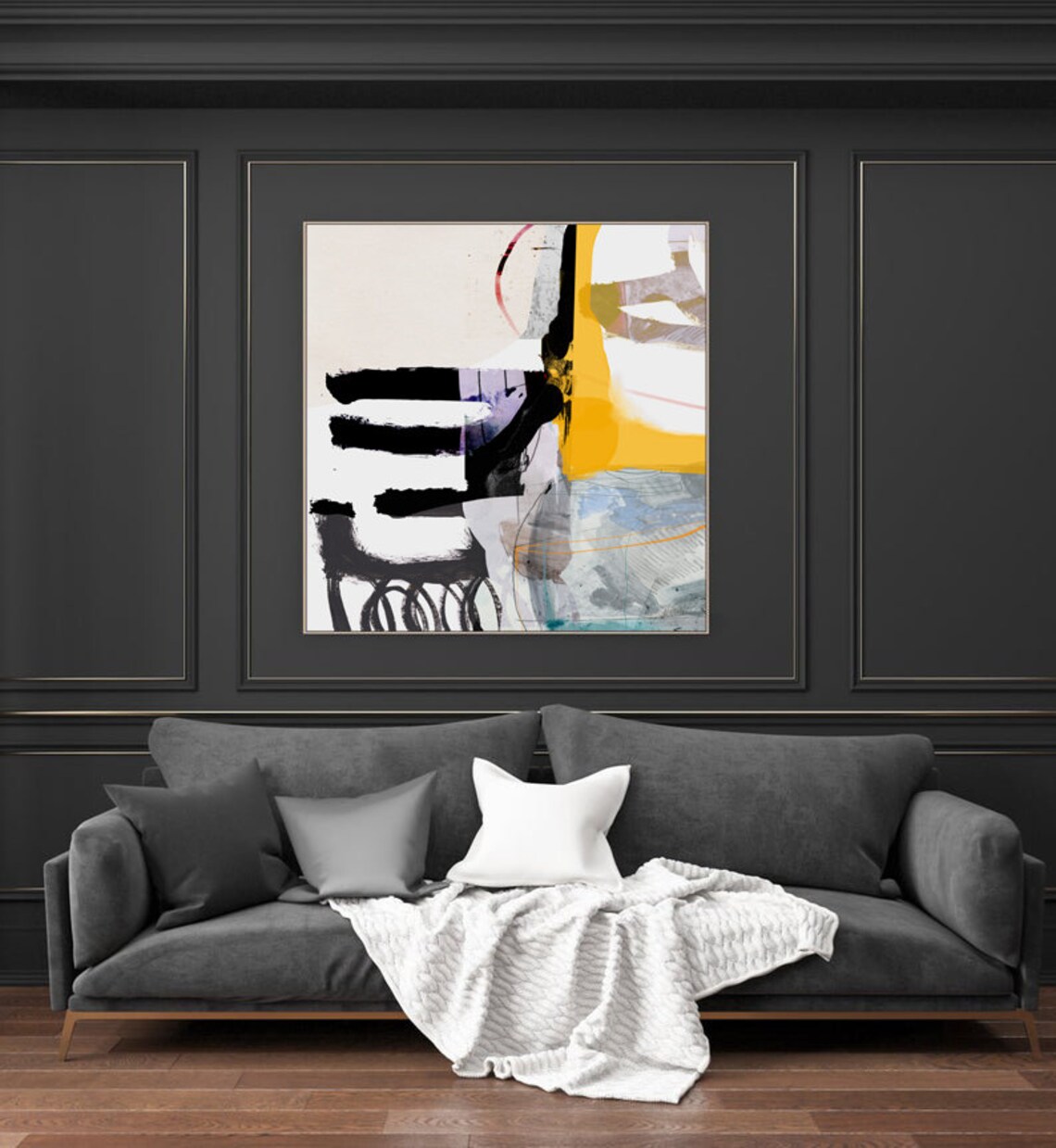 Large Wall Art Large Abstract Painting Yellow and White Art Etsy