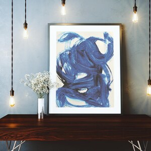 Abstract printable art, Navy blue brush strokes, blue and white art, Modern art prints, Dan Hobday, Navy blue art, instant download art image 4