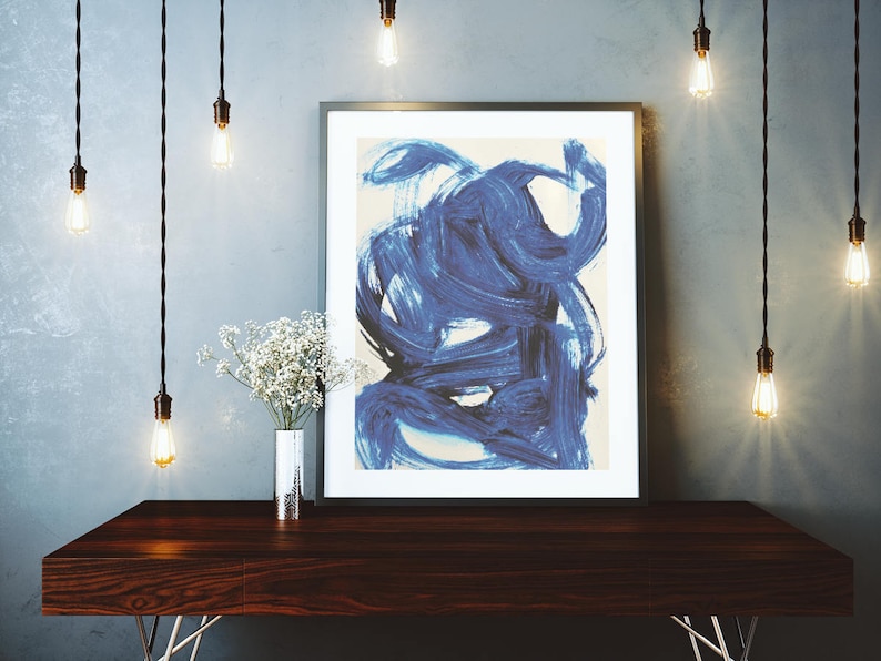 Abstract printable art, Navy blue brush strokes, blue and white art, Modern art prints, Dan Hobday, Navy blue art, instant download art image 4