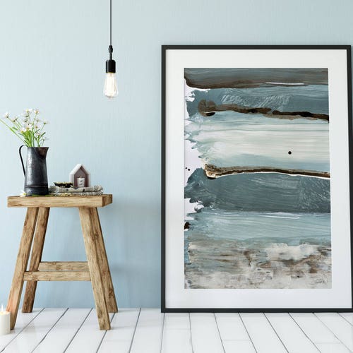 Abstrakte Malerei Meerlandschaft: Blau Grau Wand Kunst (Digitaler Download)