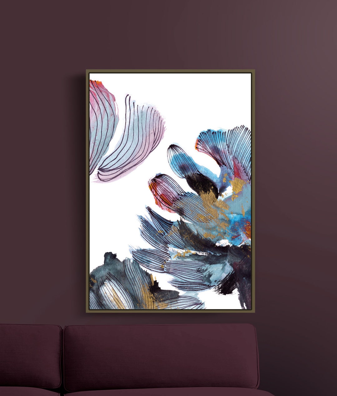 Navy Blue & Pink Abstract Botanical Art Print (digital Download) - Etsy