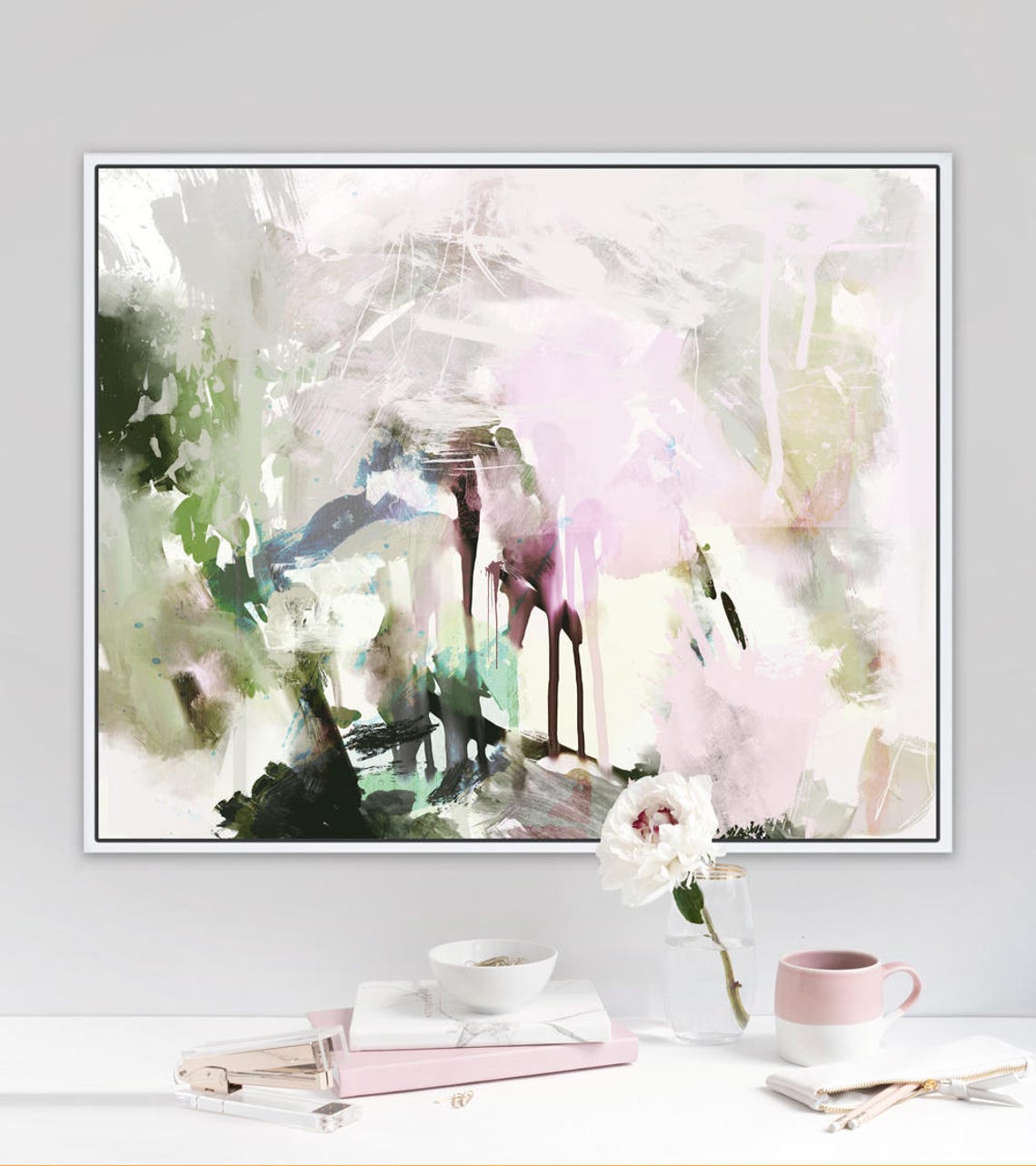 Printable Abstract Art Green and Pink Wall Art Instant Etsy UK