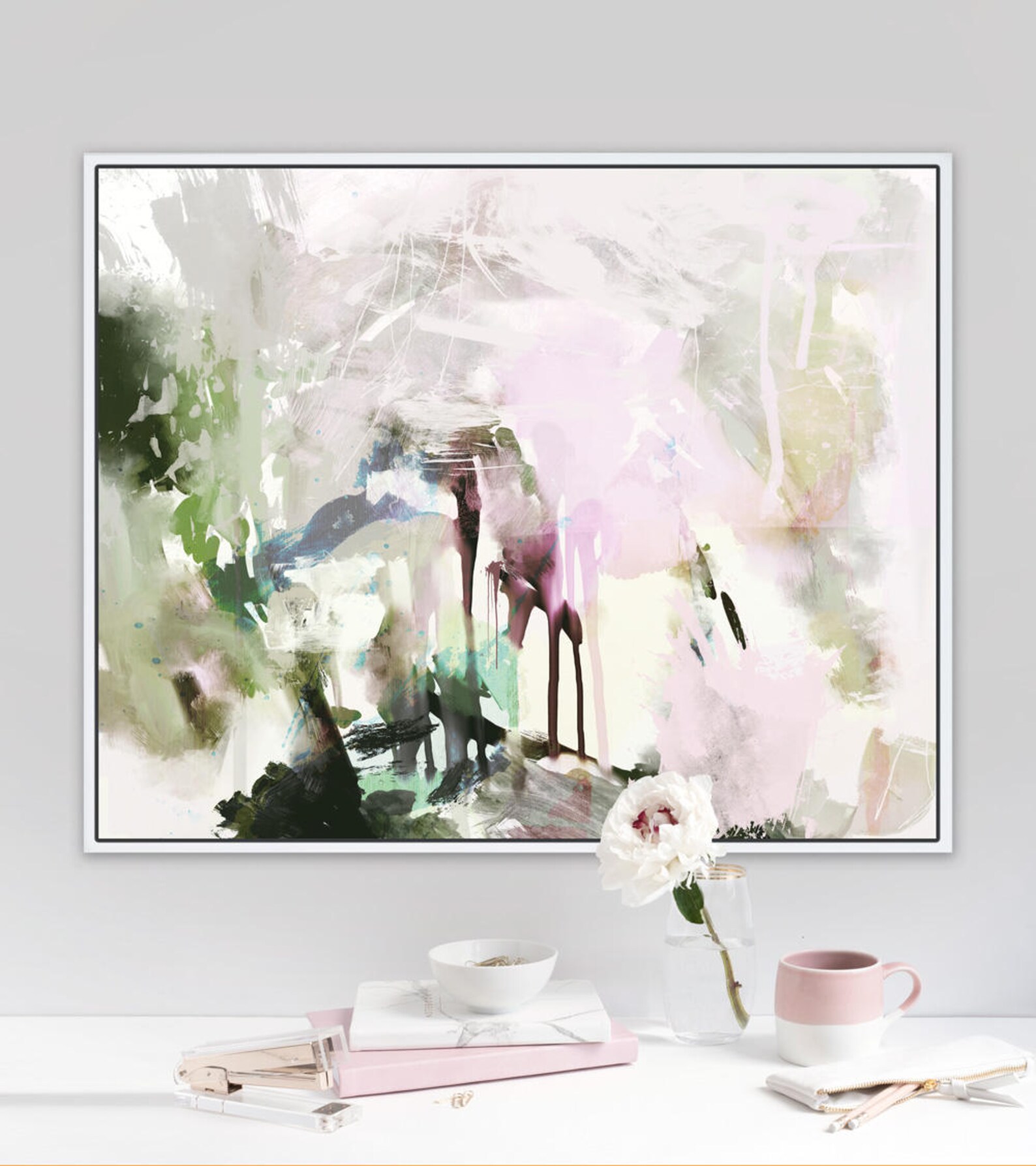 Printable Abstract Art Green and Pink Wall Art Instant Etsy UK