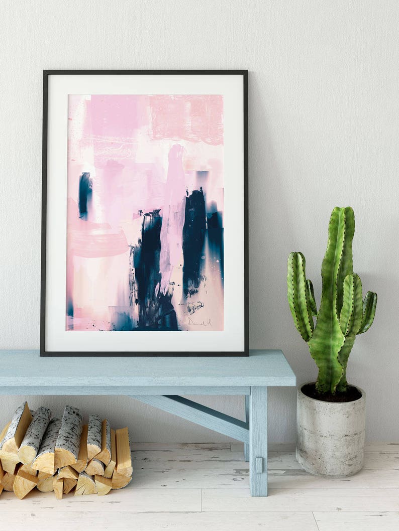 Set of 2 Prints, Abstract Art Prints, Large Wall Art, Printable Abstract Art, Navy Blue and Pink, instant download Art, Minimal Art A1 Print image 4