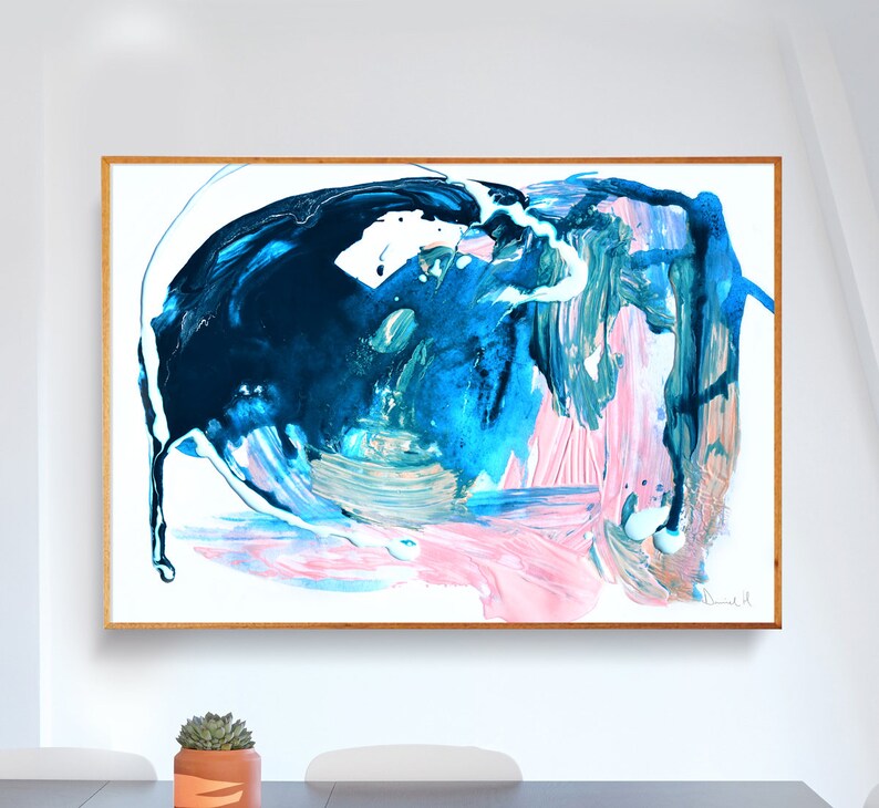 Printable Abstract Art Navy Blue and Pink Art Instant Etsy UK