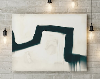 Large Abstract Painting: Minimalist Dark Blue and Cream Art (Digital Download)
