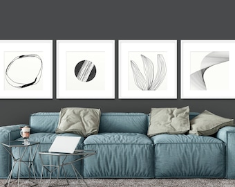 Abstract Art Print Set: Minimalist Black and White Line Art (Digital Download)