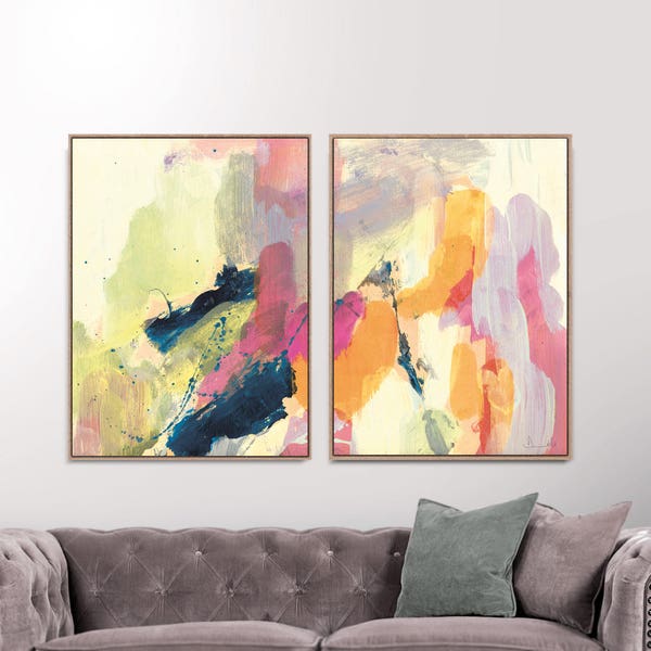 Set of 2 Prints, Abstract Art Prints, Large Wall Art, Printable Abstract Art, Navy Blue and Pink, instant download Art, Pink Art 24x36 Print