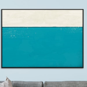 Large Abstract, Minimalistic Painting, Printable Art, &#39;Horizon&#39; Large Art Prints, A1, 23.4 x 33.1, Turquoise & light cream, hand painted