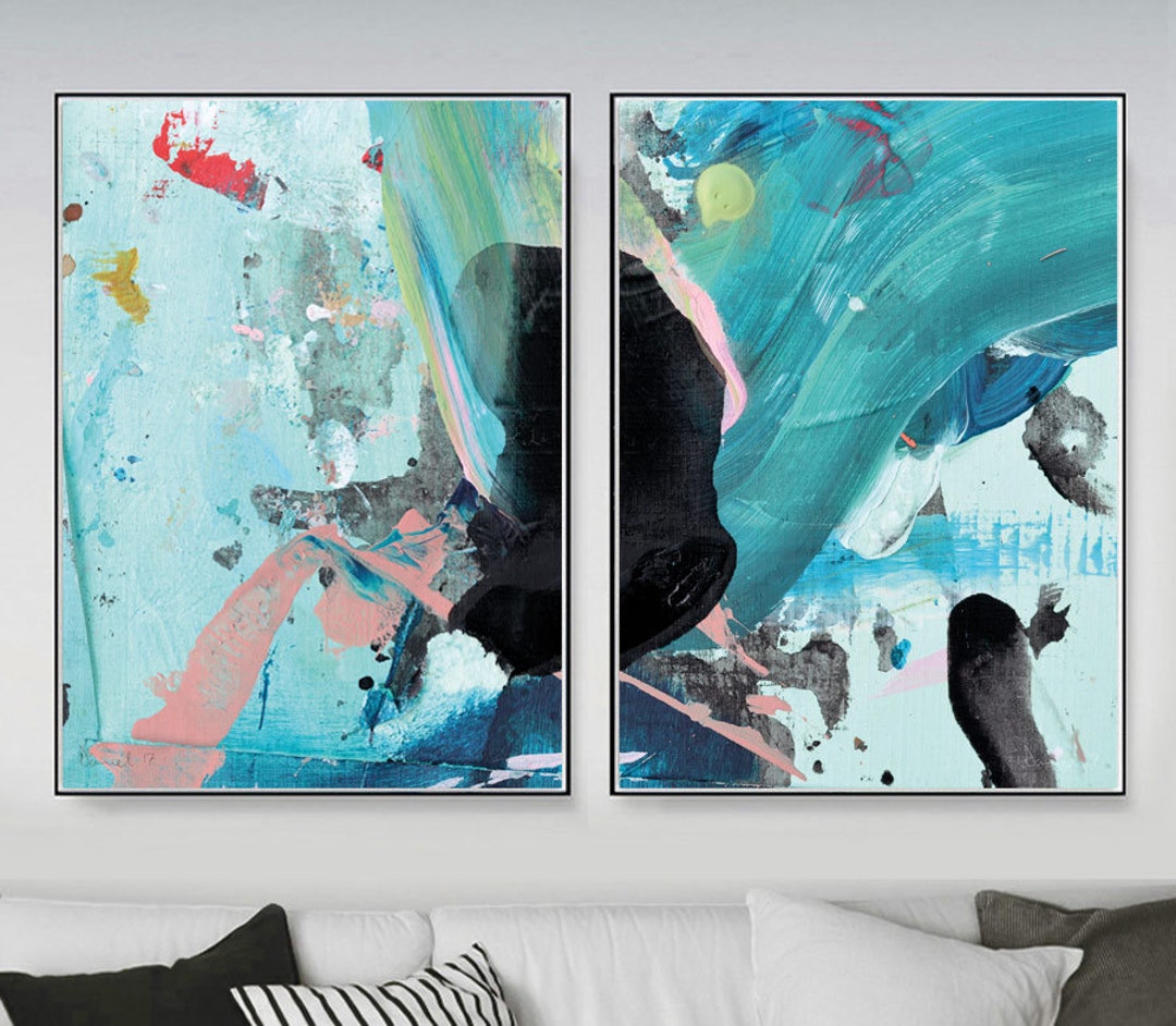 Abstract Art Print Set, 2 Colorful, Large Abstracts, Digital Downloads