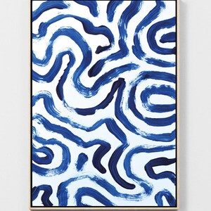 Navy Blue Brush Stroke Art Print: Modern Abstract Painting (Digital Download)