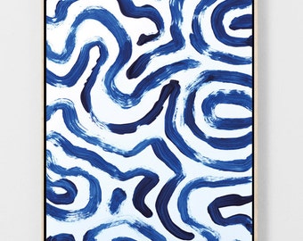 Navy Blue Brush Stroke Art Print: Modern Abstract Painting (Digital Download)