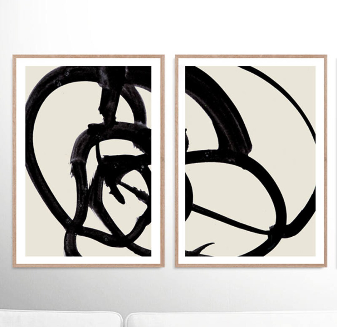 Black and White Abstract Art Print Set: Minimalist Gallery Wall ...