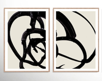 Black and White Abstract Art Print Set: Minimalist Gallery Wall (Digital Download)