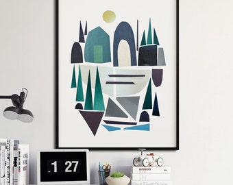 Mid Century Modern Landscape Art Print: Nordic Abstract (Digital Download)