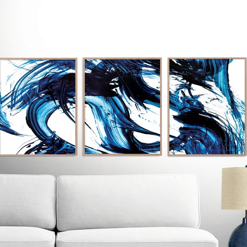 Set of 3 Prints Abstract Art Prints Blue Abstract Art 16x20 Etsy UK