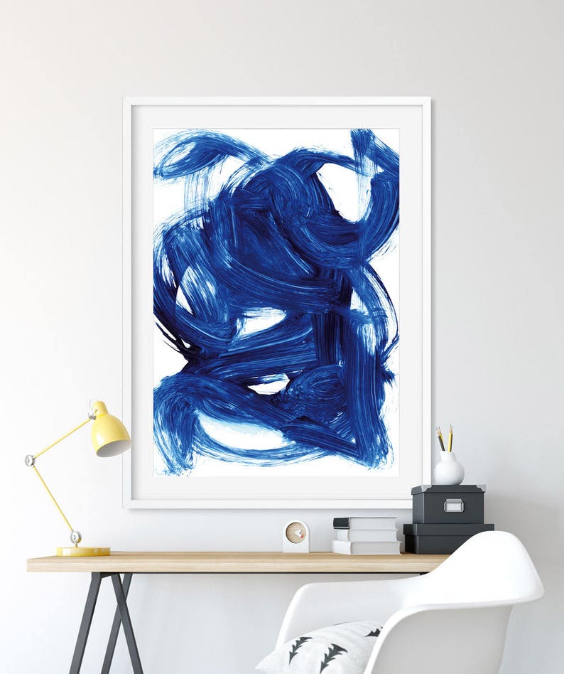 Abstract printable art, Navy blue brush strokes, blue and white art, Modern art prints, Dan Hobday, Navy blue art, instant download art image 1