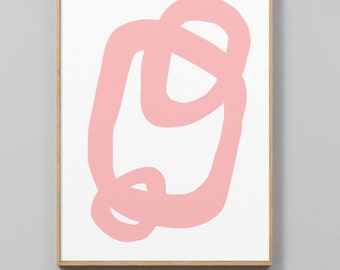 Pink Brush Stroke Abstract Art Print: Modern Minimalist Painting (Digital Download)