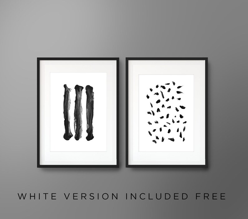 Abstract Art Print Set Set of 2 Prints Black and White Etsy