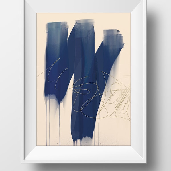 Abstract Painting, Blue and Gold Etsy