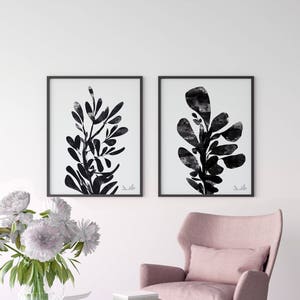 Set of 2 Prints, Abstract Art, Abstract Printable Art, Botanical Print, Black and White Art Prints, digital downloads, Minimal Wall Art