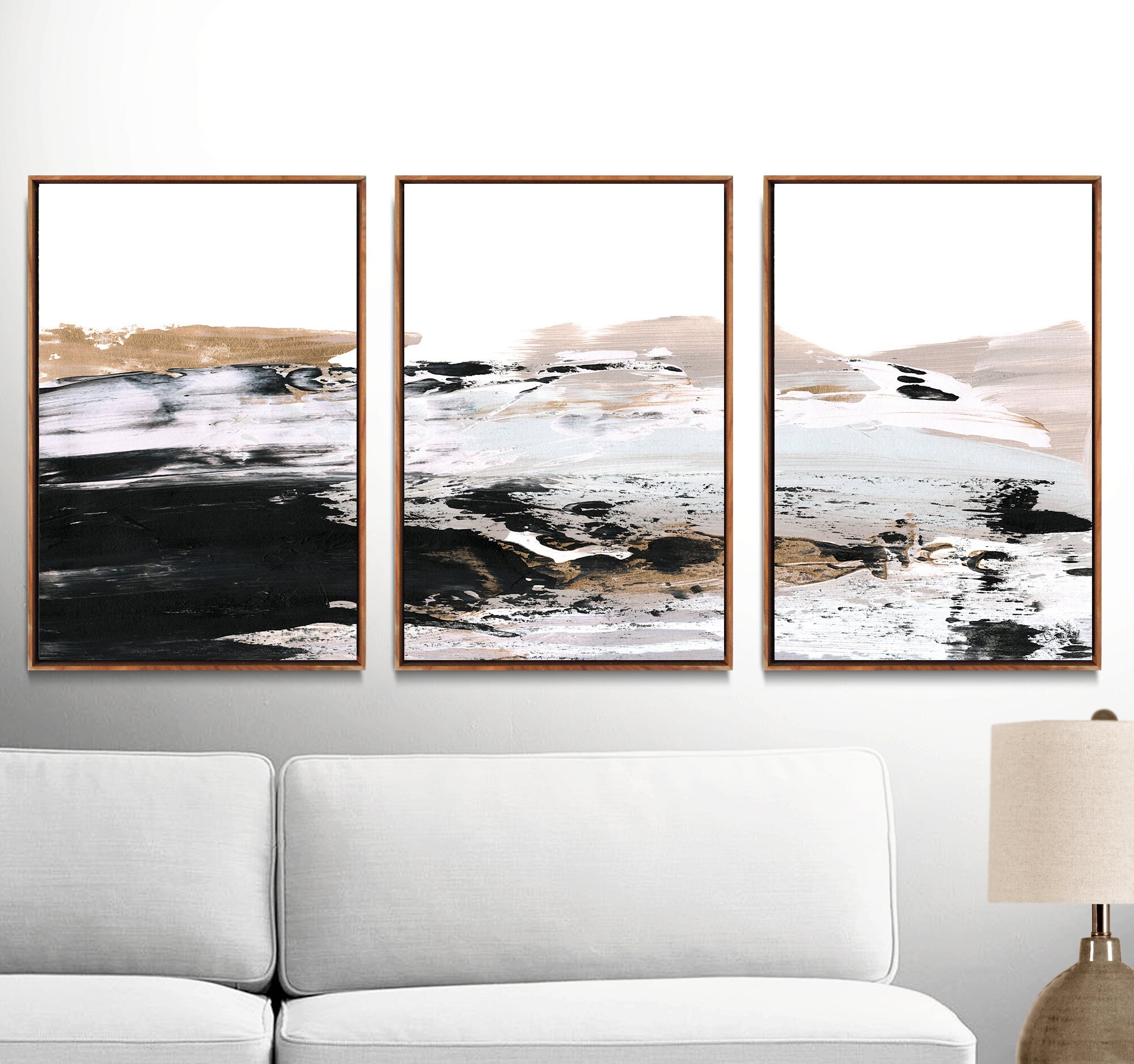 Abstract Art Print Set Set of 3 Prints Gold Print Digital Etsy UK